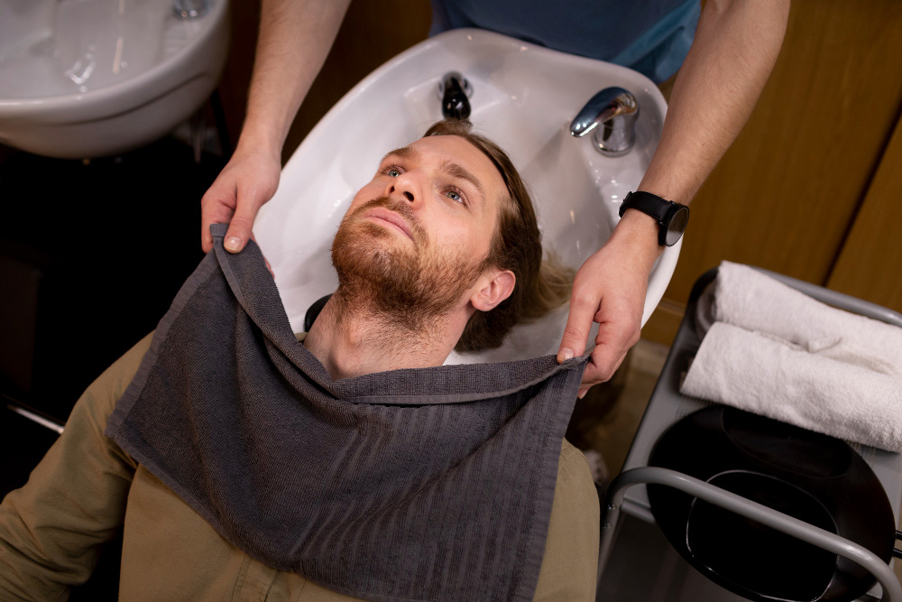 Barbershop interior with barber chairs